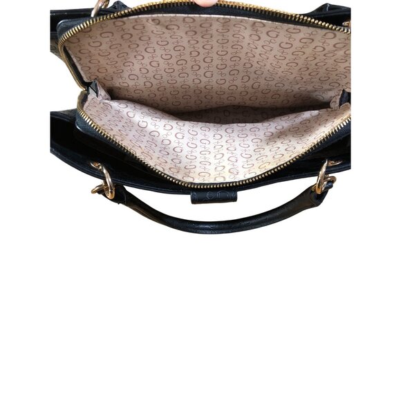 Guess Black Handbag Embossed Logo Faux Leather Purse Gold-Tone Hardware Handles - Picture 9 of 15